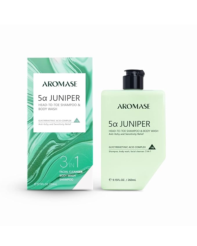 Aromase 5α Juniper Head-To-Toe Shampoo and Body Wash All in One Shower Gel for Face Scalp Hair &amp Body Gym &amp Travel No SLS