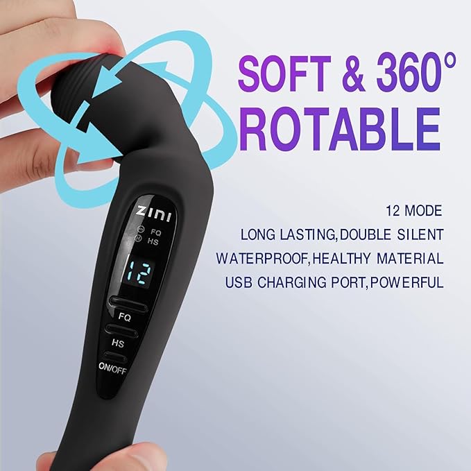 Handheld Massager for Back Cordless Massager with LCD Display Personal Massager for Pain Relief Powerful 12 Vibrating Massage Wand Black