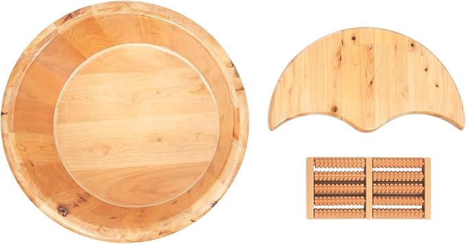 Wooden Foot Bath Barrel Foot Tub with Massager and Lid 9-Inch Deep Basin for Comfort and Relaxation Pedicure Barrel for Foot Bath Soak Massage Spa