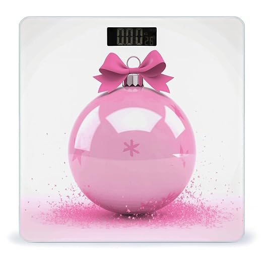 Pink Christmas Ball Weight ScaleClear LED Display Bathroom Digital Weighing ScaleTempered Glass Digital Bathroom Scale for Body Weight Capacity Up to 400 Lbs