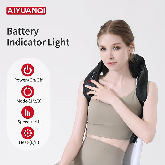 Cordless Neck Massager with Heat Rechargeable Shiatsu Back Massager for Pain Relief/Muscle Relax 4D Deep Tissue Kneading 3 Mode/2 Heat Auot Off Electric Massager