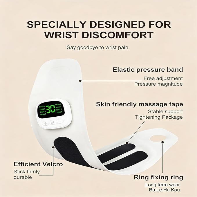 Rechargeable Adjustable Electric Wrist MassagerCarpal Tunnel Wrist Massager with 8 Modes and 30 Intensity LevelsBreathable Lightweight MaterialAdjustable Thumb Loop Ideal for Daily Use (Blue)