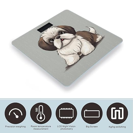 Shih Tzu Dog Bathroom Scale Large LCD Backlight Display Digital Scale Rounded Corners Body Scales Automatic Power On/Off Bathroom Scales for Home Bedrooms