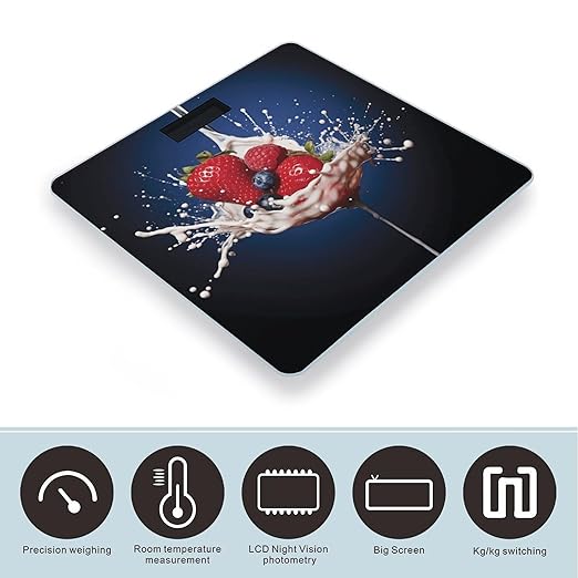 Fruit in Spoon Bathroom Scale for Body Weight Bathroom Weighing Scale with Backlit LCD Display Highly Accurate Measures Weight Up to 180kg