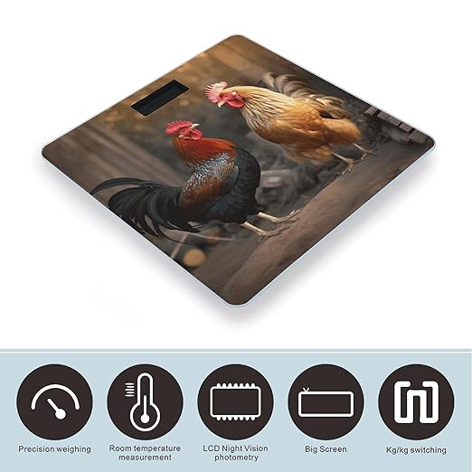 Rooster and ChickenScale for Body Weight with LCD High Precision Weighing Scales Fashion Sturdy Tempered Glass Weight Scales Easy-to-Read Digital Bathroom Scale for Daily 400lb