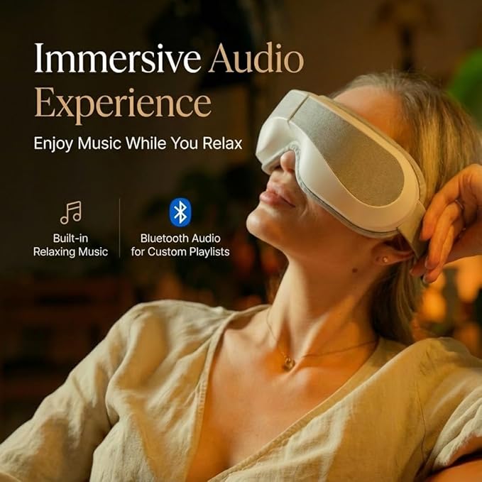 Eye Massager with Heat Air Compression &amp Vibration – Lightweight Heated Eye Mask with Bluetooth Music for Migraines Dry Eyes &amp Puffiness Relief Foldable Eye Therapy Gift for Women &amp Men