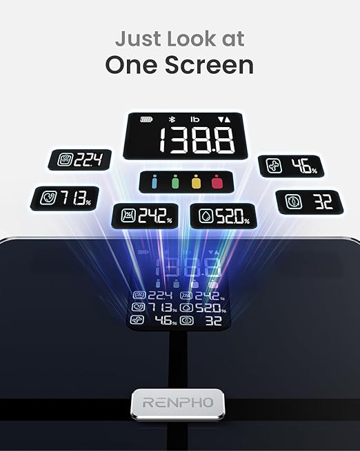 RENPHO Scale for Body Weight Smart Scale with BMI Body Fat Muscle Mass Bluetooth 13 Metrics with Large Display Support App Connection Black Elis 2X