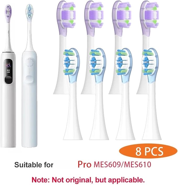 8PCS Replacement Brush Heads Compatible for MES609/610 Pro Sonic Electric Toothbrush Sealed Package(8 PCS Purple)