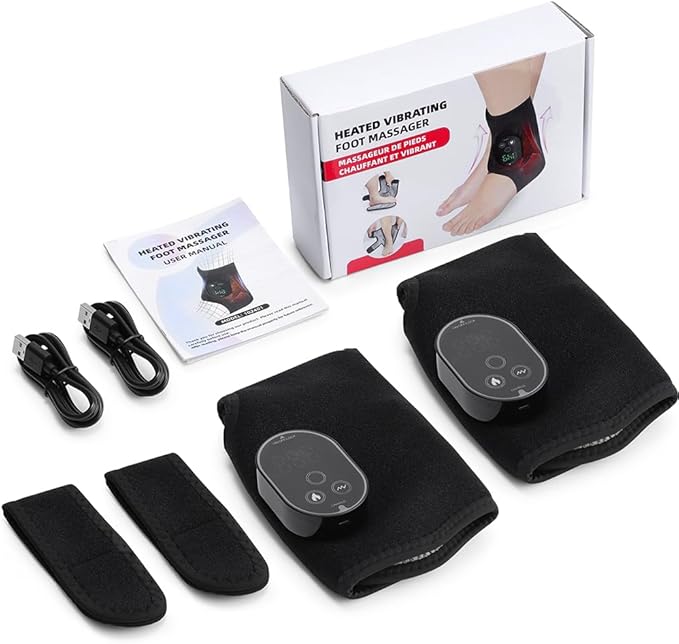 2-Pack Cordless Foot Massager for Neuropathy Foot and Ankle Massager Ankle Heating Pad with Massage 6 Heat Levels &amp 3 Massage Modes with Timer (Black)