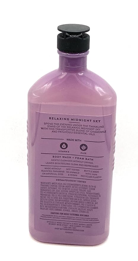 Bath and Body Works Aromatherapy Relaxing Midnight Sky Chamomile Patchouli Body Wash and Foam Vitamin E &amp Aloe 10 Fluid Ounce