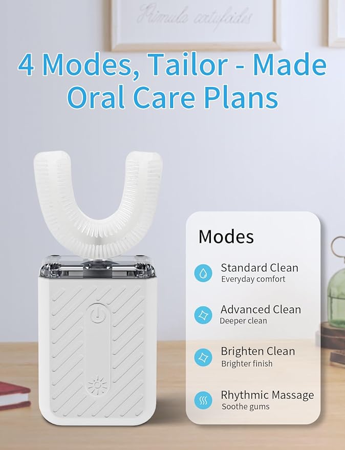 U-Shaped Electric Toothbrush 4 Modes 60-Second Clean Magnetic Contact Charging Compact and Lightweight