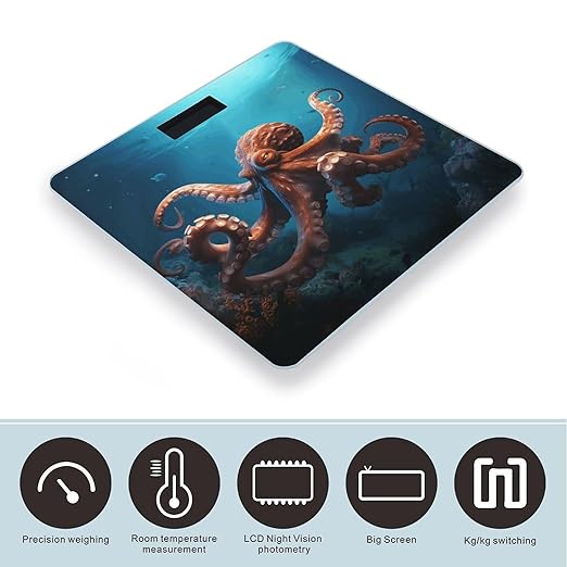 Ocean Animal Octopus Scale for Body Weight Digital Bathroom Scale Accurate Smart Weight Scales with Large Display Weighing Machine High Precision Scales