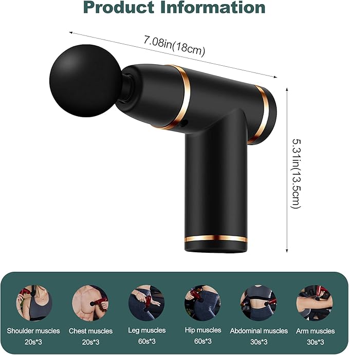 Ergocar Powerful Muscle Massage Gun Deep Tissue 6 Speeds Handheld Electric Body Massager with 4 Heads Super Quiet Fashion for Athletes Sedentary Office WorkerButton Style-Black Gold