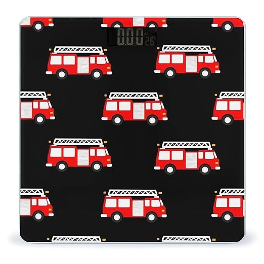 Men's Fashion Automatic Switch Digital Bathroom Weighing Scale Smart Scale Fire Fighters Red Fire Truck Cartoon