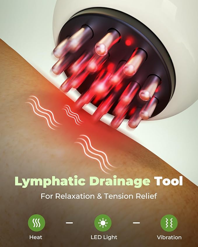 Electric Lymphatic Massager Handheld Body Massager for Legs Arms Belly &amp Cellulite Areas Body Sculpting Machine with Red-Light 9-Level Heat &amp Vibration Drainage Massage Tool for Relaxati