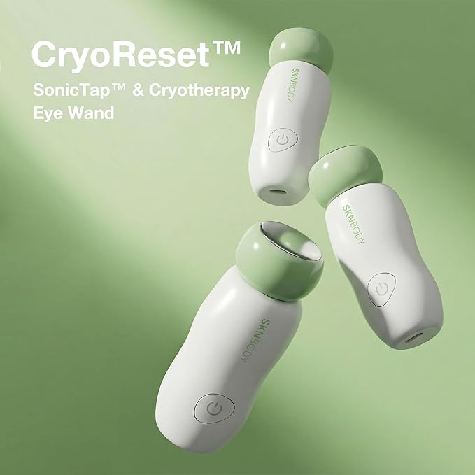 SKNBODY CryoReset™ Cooling Eye Wand – Cryotherapy Massager with SonicTap™ Vibration Depuffing Tool for Dark Circles &amp Puffiness Portable Rechargeable Eye Massage Device
