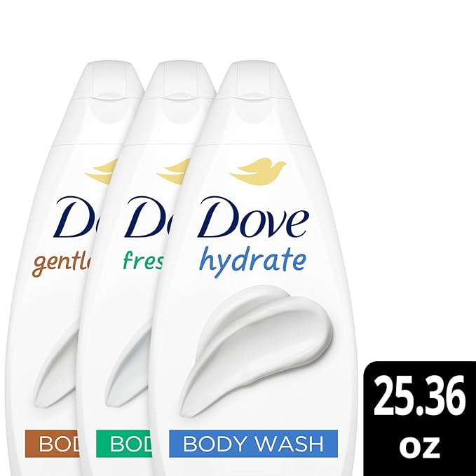 Dove Body Wash Value-Size Variety 3-Pack – Hydrate Fresh Care and Gentle Pamper 25.36 Oz Ea
