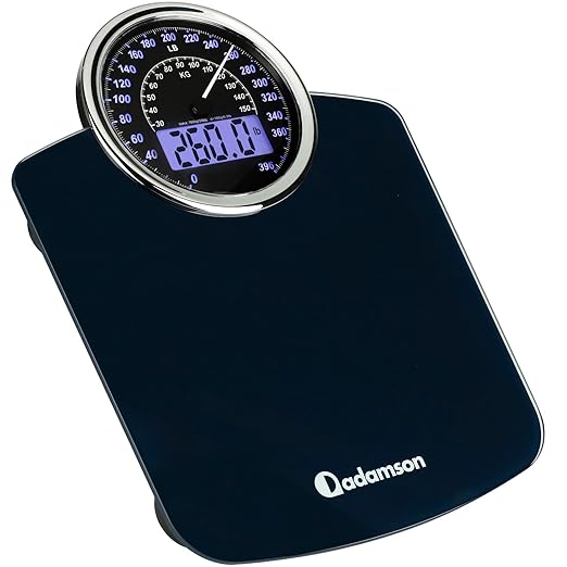 Adamson Hybrid 2-in-1 Analog &amp Digital Weighing Scale for Body Weight up to 400lbs - Thick Tempered Glass - Extra Large Display - Easy to Read Digital Bathroom Scale - New