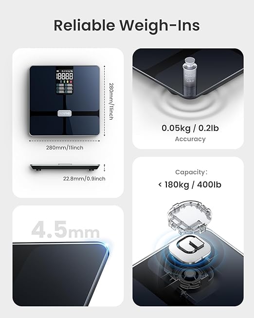 RENPHO Scale for Body Weight Smart Scale with BMI Body Fat Muscle Mass Bluetooth 13 Metrics with Large Display Support App Connection Black Elis 2X
