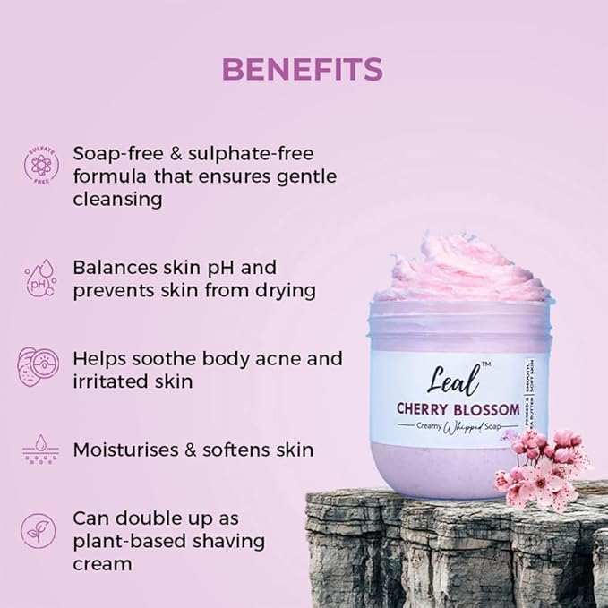 BEMT Whipped Soap – Cherry Blossom Scented Foaming Bath Cream with Shea Butter &amp Grapeseed Oil Gentle Body Cleanser for Daily Use – 160 g