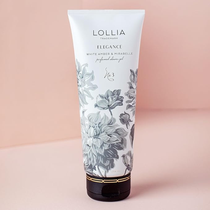 LOLLIA Elegance Shower Gel 8 fl. oz. – White Amber &amp Mirabelle – Scented Shower Gel Body Wash Shea Butter Body Wash Bath Wash for Women Beautiful Shower Gel Moisturizing Body Wash