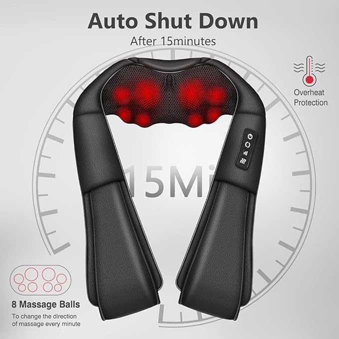 Neck Massager with Heat Shiatsu Massager for Neck Back Shoulder Foot and Leg Deep Tissue 3D Kneading Massage for Relax Muscles at Home and OffieBack Massagers for Women and Men