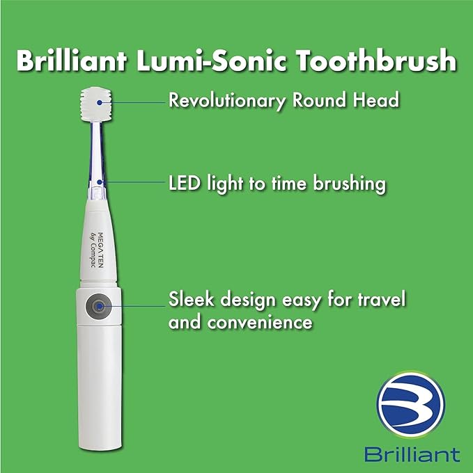 Brilliant Lumi 360 Round Head Travel Sonic Electric Toothbrush for Adults - Tooth Brush with LED Microfiber Bristles Gentle Sonic Technology for a Brilliant Smile Vibrating Toothbrush 4 Brush Heads