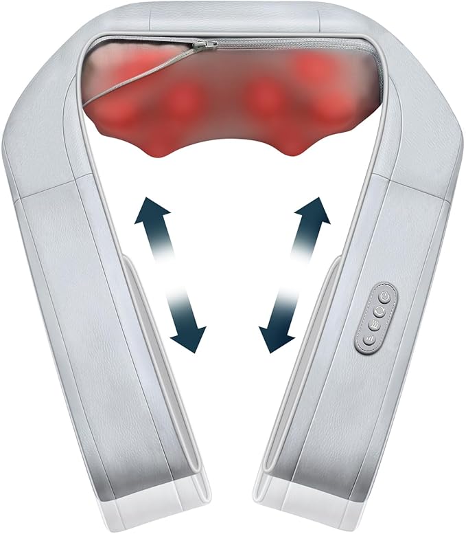 Nekteck Neck Massager for Pain Relief Shiatsu Back Massager with Adjustable Heat and Arm Straps Electric Deep Tissue 3D Kneading Massage Tools for Shoulder Muscle (NOT Cordless)