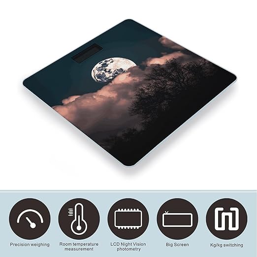 Full Moon Scale for Body Weight Sturdy Tempered Glass Weighing Scales with LCD Display Accurate Digital Bathroom Scale Convenient Body Fat Smart Scales 400lb