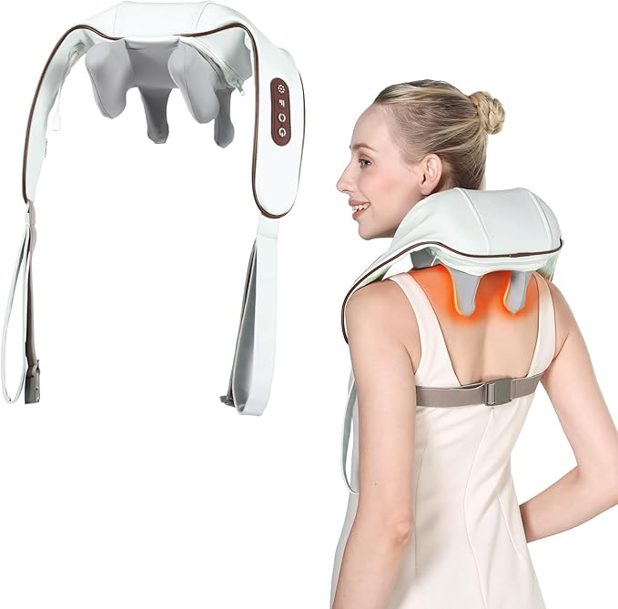 KppeX 4D Deep Cordless Neck Massager Pillow Leg and Back Pain Relief Tissue Kneading Shiatsu and Shoulder MassageGifts for Men or Women-White (Pearly White)
