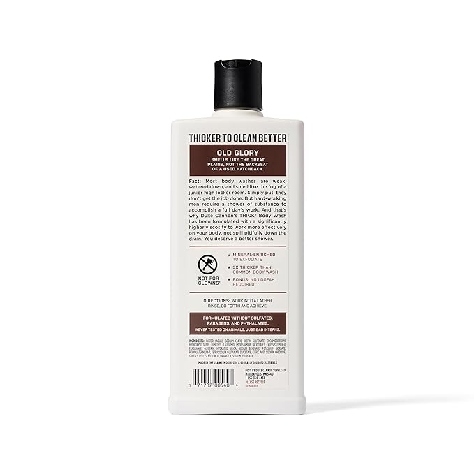 Duke Cannon Supply Co. Thick High-Viscosity Body Wash for Men Smells Like Old Glory - Plant-Based Thickeners Superior Lather Natural Exfoliate 17.5 oz. (3 Pack)
