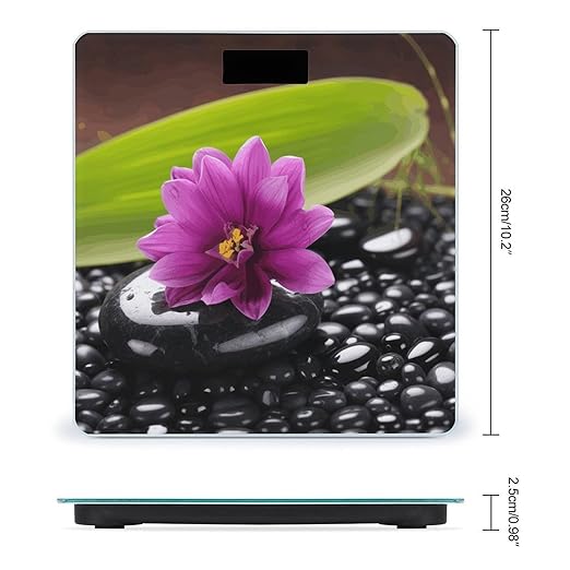 Purple Flower with Black Stone Scale for Body Weight Sturdy Tempered Glass Weighing Scales with LCD Display Accurate Digital Bathroom Scale Convenient Body Fat Smart Scales 400lb