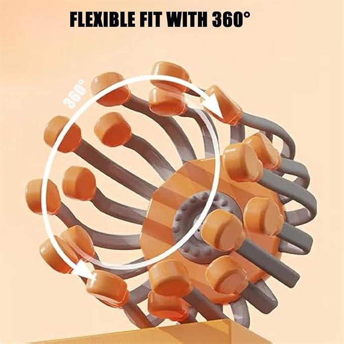 Head Massager 360° Octopus Electric Scalp Massager with 10 Vibrating Points Automatic Scalp Scratcher Promotes Cordless Portable Head Scratcher for Stress Relax (1 Orange)