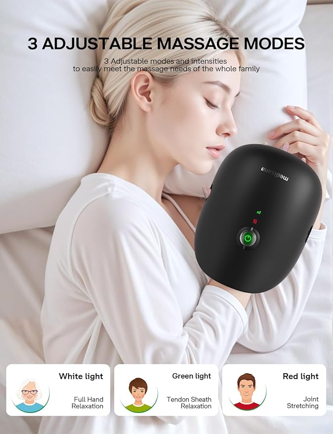Medisana Hand Massager with Heat and Compression Cordless Hand Massager for Arthritis and Carpal Tunnel Relief Knuckle Stretching Massage Birthday Christmas Gifts for Men Women Dad Mom-Black