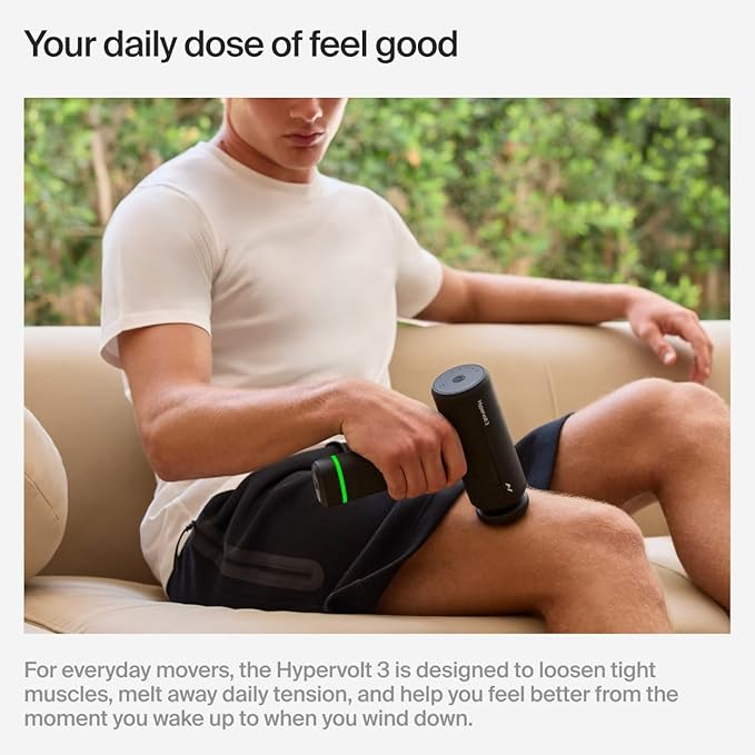 Hyperice Hypervolt 3 – QuietGlide Technology Handheld Percussion Massage Gun | 5 Speeds 5 Interchangeable Heads | Helps Relieve Sore Muscles Improve Mobility and Speed Up Recovery