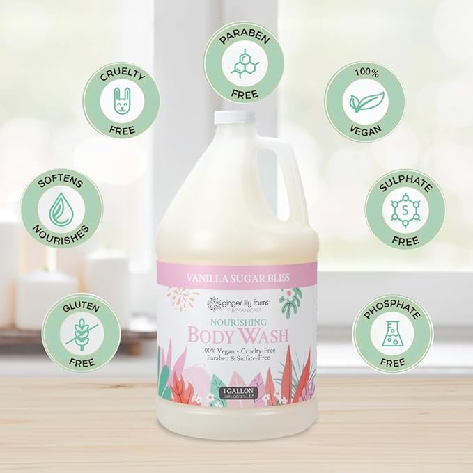Ginger Lily Farms Botanicals Nourishing Body Wash 100% Vegan &amp Cruelty-Free Vanilla Sugar Bliss Scent 1 Gallon (Pack of 4)