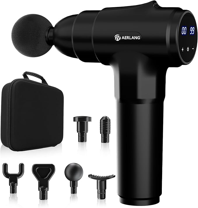 AERLANG Massage Gun Deep Tissue Muscle Back Massage for Athletes Pain Relief Percussion Massager with 6 Massages Heads &amp 20 Speed Fathers Birthday Day Gifts from Daughter Portable Back Massager