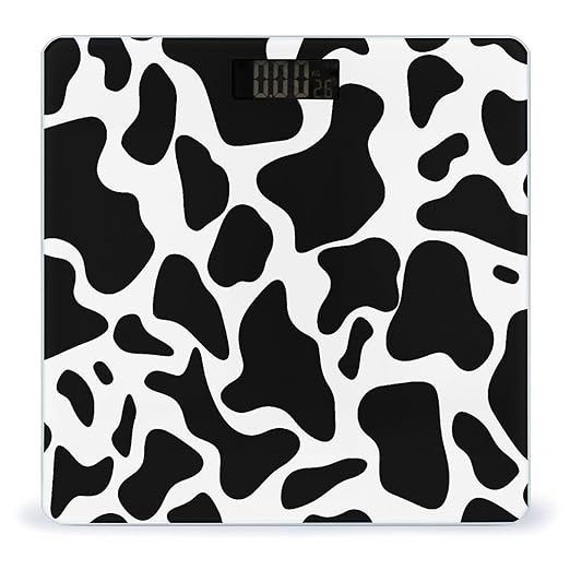 Cow Spot Scale for Body Weight Safe Rounded Corners Tempered Glass Digital Bathroom Scale LED Display 400lb Capacity Weight Scales with High Precision Sensors