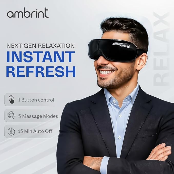 Eye Massager with Heat Bluetooth Smart Off for Eye Relaxing Migraine Stress Relief Improves Sleep Comforts Dry Eyes Tired Puffy Eyes. Gift for Birthday Father’s Mother’s Day Men Women
