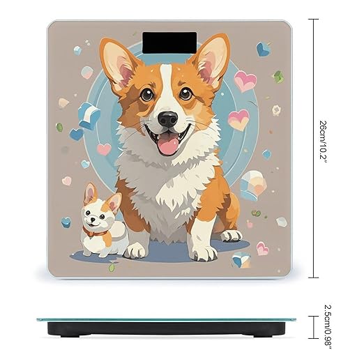Cute Corgi Dog Illustration Scale for Body Weight Sturdy Tempered Glass Weighing Scales with LCD Display Accurate Digital Bathroom Scale Convenient Body Fat Smart Scales Easy Read
