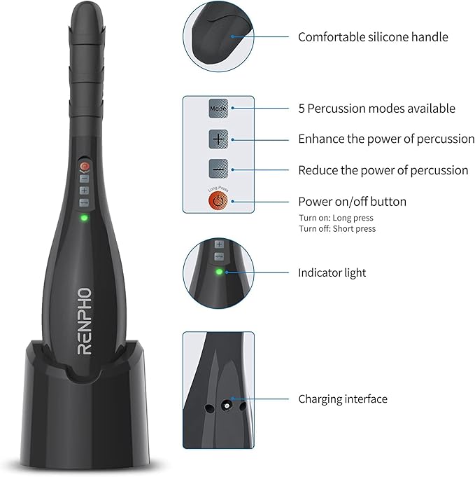 RENPHO Rechargeable Handheld Back Massager Cordless Electric Neck Massage Tool for Shoulder Foot Leg Calf Birthday Gifts for Women and Men