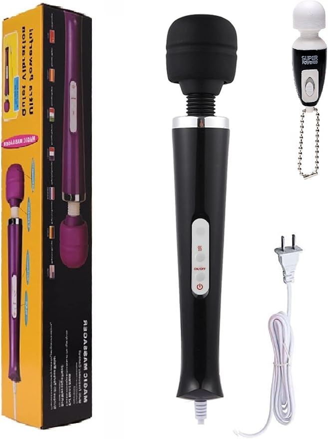 Body Massager Handheld Vibrating Powerful Electric Back Massage for Woman Sports Recovery Muscle Aches Pain Shoulder Leg Foot Long Handle Tool and Small Toy (Black Big and Mini Toy)