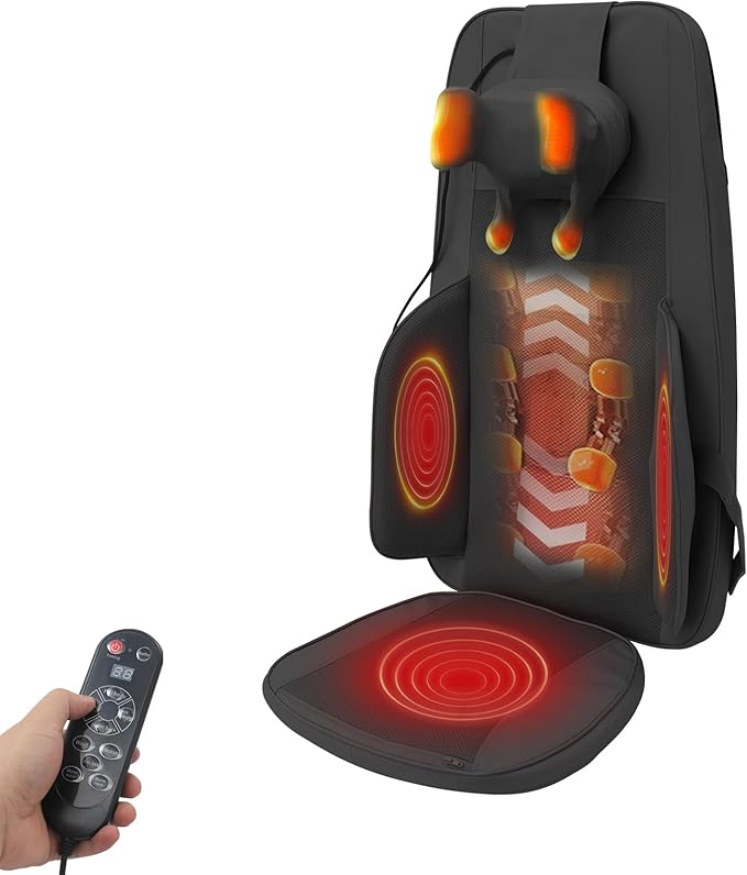 5 Vibration Adjustable Back Massager Cushion for Chair Massage Chair Full Body Pad Shiatsu &amp Rolling Office Chairs Massager with Heat Vibration Massage Kneading (Black)