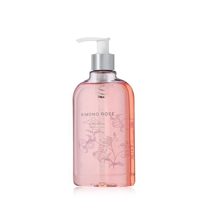 Thymes Body Wash with Pump - Liquid Soap for Bath and Shower - Body Soap - Skin Care - Scented Soap with Notes of Rose Peony Jasmine Clementine Black Currant &amp Vanilla (Kimono Rose 9.25 fl o