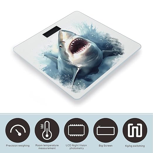 Shark in The Sea Bathroom Scale Large LCD Backlight Display Digital Scale Rounded Corners Body Scales Automatic Power On/Off Bathroom Scales for Home Bedrooms