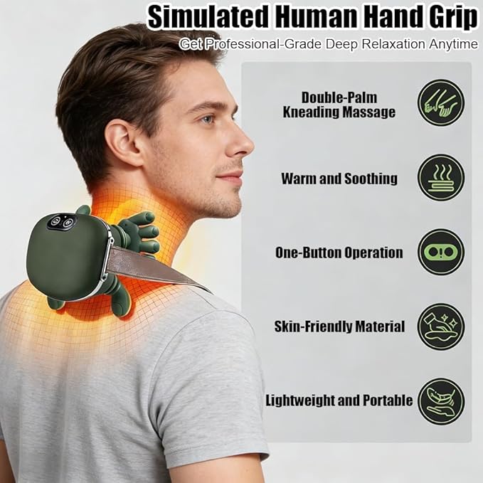 Neck and Shoulder Massager Cordless Portable Neck Massager with Heat and Fingers Electric Cervical Back Massagers for Muscle Pain Relief Ideal for Home Office and Travel