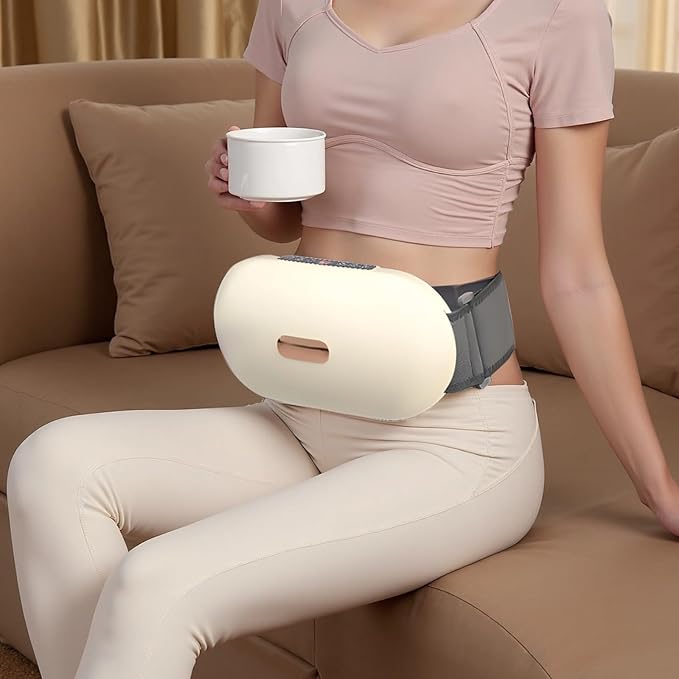 Beige Electric Massager for Abdomen Wireless Heating Tummy Massage Device with Bian Stone