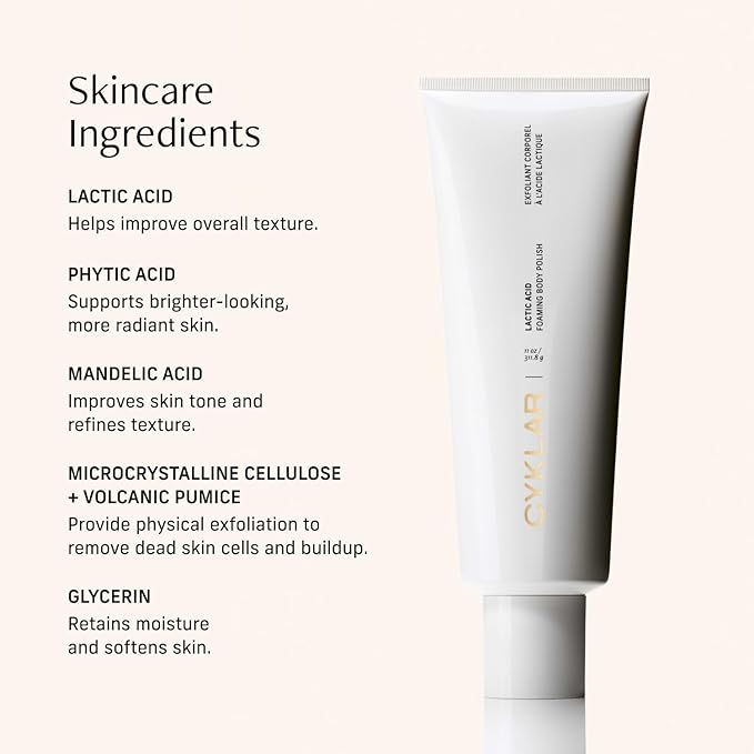 Cyklar Lactic Acid Body Polish – Chemical Exfoliator with AHAs &amp Volcanic Pumice – Added Glycerin for Skin Hydration – Fragrance-Free 11 fl oz