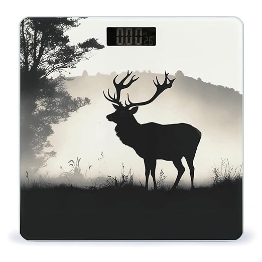 Wildlife Deer Silhouette Scale for Body Weight Anti-Slip Sturdy Tempered Glass Weighing Machine Highly Digital Accurate Bright LCD Bathroom Scale for Household Gift