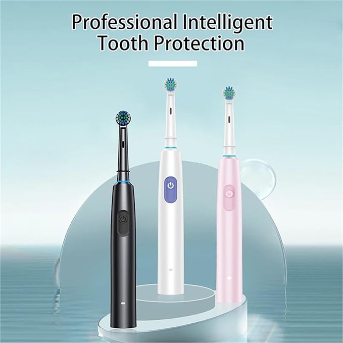 2pcs Rechargeable Rotating Toothbrush - Adult Timer 6 Mode USB Charger with Replacement Heads Set(2002black Pink)